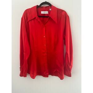 Equipment Femme Silk Button Down Shirt Women Size 12 Red Long Sleeve Casual